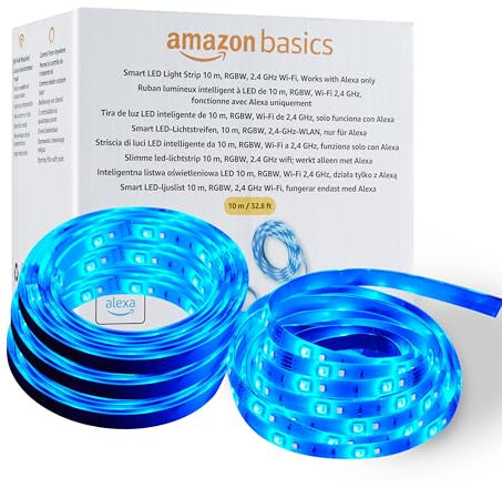 Amazon Basics Tira de luz LED inteligente de 10 m, RGBW, funciona solo con Alexa, Multicolor