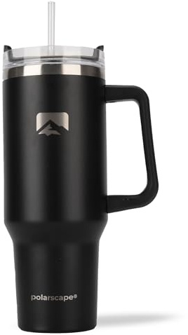polarscape 40oz Tumbler with Straw and Lid - Insulated Travel Mug, BPA Free, Leak Proof, Dishwasher Safe, Stainless Steel, Double Walled - Includes 2 Lids 2 Straws - 40oz / 1182ml - Black