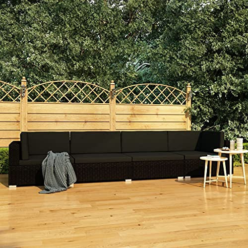 Gecheer 4-TLG. Garten-Sofagarnitur Terrassensofa-Set Mit Ecksofa,Sofa-Mittelstück,Sitzpolster,Rückenpolster,Mittelsofas Rattan-Ecksofa Lounge Sessel Gartenmöbel,PE-Rattan+Stahlgestell