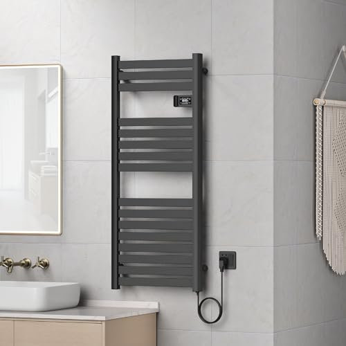 pro.tec Scaldasalviette Elettrico Bagno Scalda Asciugamani da Parete 120 x 50 cm Termoarredo Elettrico 500 W con Termostato Digitale Programmabile - Nero
