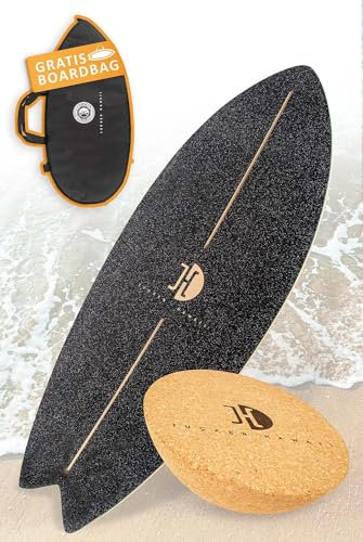 JUCKER HAWAII Surf Balanceboard Ocean Rocker Black | Balance Board mit einmaligem Rocker Shape | Balance Board aus Holz mit Korkhalbkugel | Surf Balanceboard