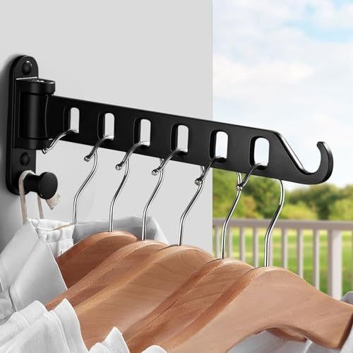 SRJQXH Kleiderhaken Klappbar, 180° Drehung Kleiderstange Wandmontage, Poröse kleiderstange klappbar, Schwarz, Platzsparend und Multifunktional, für Balkone Badezimmer Schlafzimmer Abstellräume