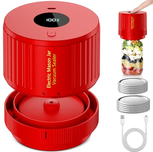 LOVE MOMENT Electric Mason Jar Vacuum Sealer Kit for Wide Mouth and Regular Mouth Mason Jar - Red