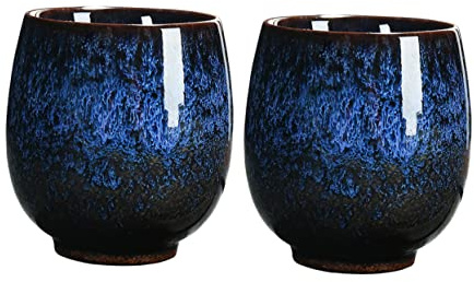 Ciieeo Lot De 2 Tasses à Thé Kung Fu En Céramique 150 Ml Bleues Petites Tasses à Main Pour Dégustation De Thé Usage Quotidien Et