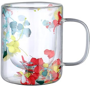 Hortensias - Vasos de 250 ml con flores secas, vasos de vidrio con asa