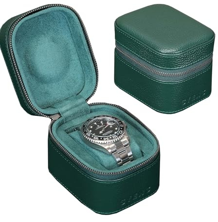Uhren-Reisebox,Echtes echtes Leder,Einzelne Uhr Roll Fall,für Männer und Frauen,Uhrenverpackungs-Organisator,mit Wildleder zum Schutz Reißverschluss passend für alle Uhren bis zu 60mm(1W-Z-GRL)