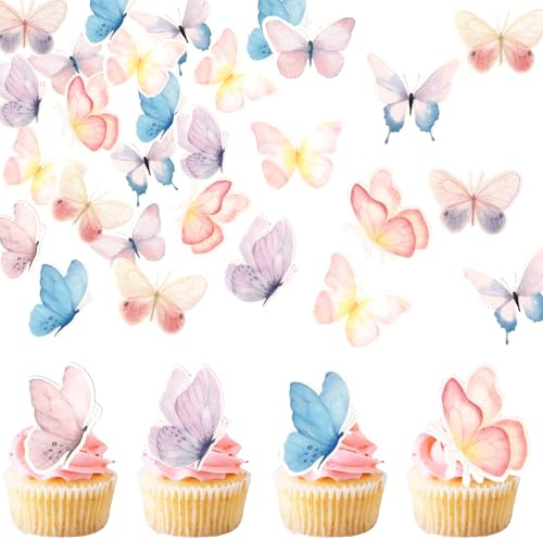 SYKYCTCY 63 Pack Edible Butterfly Cupcake Toppers 3D Butterfly Cake Picks Mixed Color Butterfly Cake Decorations for Butterfly Theme Baby Shower Wedding Kids Birthday Party Supplies