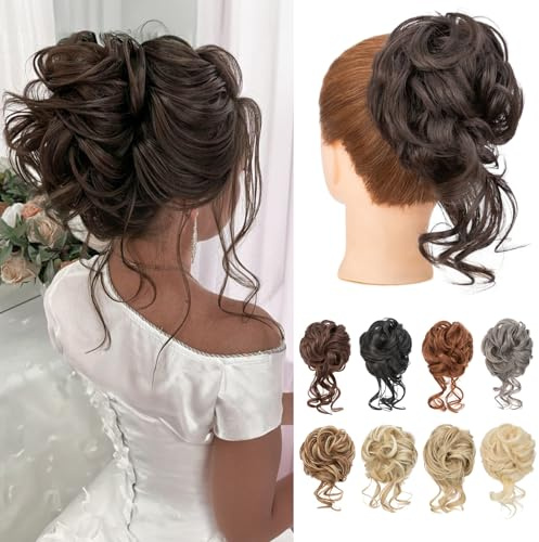 Benehair Dutt Haarteil mit Klammer Natürlich Messy Bun Haarteile für Dünnes Haar Synthetik Haar Scrunchies Haardutt Haarteile für Frauen Mädchen(Naturbraun, 75g)