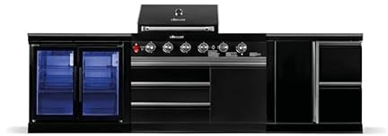GORILLER® Blackback M7 - Barbacoa de gas para exteriores con doble nevera, superficie de trabajo y espacio de almacenamiento, acero inoxidable, color negro