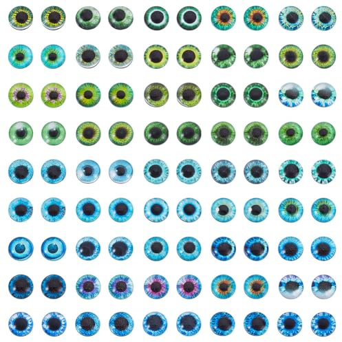 AHANDMAKER 100 Stück 8mm Glasaugen Cabochons mit flacher Rückseite | Gemischte böser Blick Muster, halbgewölbt, für Schmuckherstellung, Anhänger, Kameen und Kunstbastelprojekte
