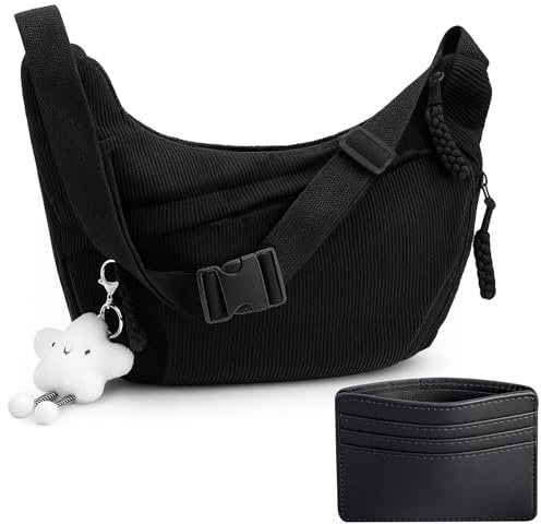 ViEinkaufen Borse a mezzaluna in velluto a coste, borse a tracolla a mezza luna con ciondolo a forma di stella, borsa a tracolla Hobos da donna casual borsa messenger per lavoro, scuola, shopping