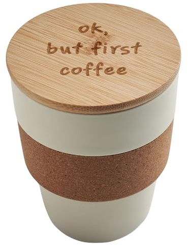 Firebox Personalisierbarer Kaffeebecher mit Spruch – Thermobecher mit Gravur auf Bambusdeckel, 300 ml, diverse Farben, Geschenk für Kaffee-Liebhaber