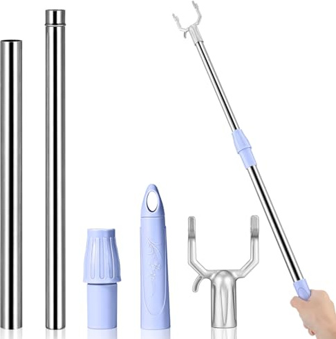 HIAKDOFT Varilla Extensible para Ropa de Aluminio con Gancho Poste Telescópico Alcance Hogar Herramienta Práctica y Resistente para Colgar Prendas