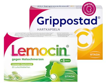 Lemocin Halsschmerztabletten 20 St + Grippostad C Hartkapseln 24 St, Bundle | Erkältungs-Bundle, Lemocin beruhigt Halsschmerzen, Grippostad C stärkt Immunsystem, Mit Vitamin C & natürlichen Wirkstoffen
