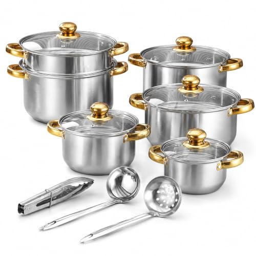 14-Piece Stainless Steel Induction Cookware Set with Nonstick Pots & Pans