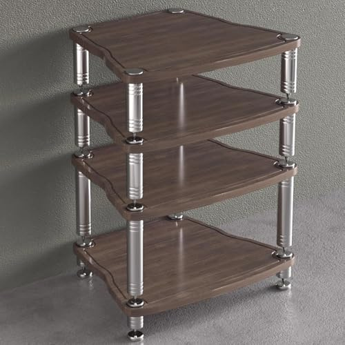 YUGXTH Rack Audio HiFi angolare, Mobile Stereo Hi Fi Rack con Piedini antivibrazione, Mobile Stereo in Legno a Torre per impianto Audio/Video per casa/Ufficio(Walnut,4 Tier)