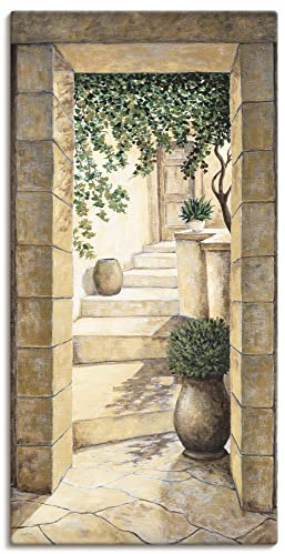 ARTLAND Wanddeko Leinwand Bilder Wandbild 30 x 60 cm Architektur Fenster Türen Malerei Creme D5CN Eingang Fresco