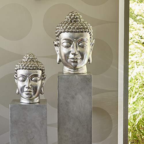 Klocke Dekorationsbedarf Wunderschöner & Moderner Buddha Kopf – Hochwertige Verarbeitung - Fiberglas – Indoor – Statue/Büste/Skulptur/Buddhafigur (Groß: Höhe 51cm, Silber)