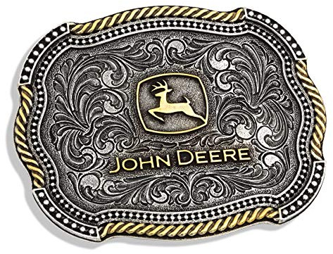 Montana Silversmiths Officially Licensed John Deere Attitude Western Belt Buckle (Scalloped Duo Silver)