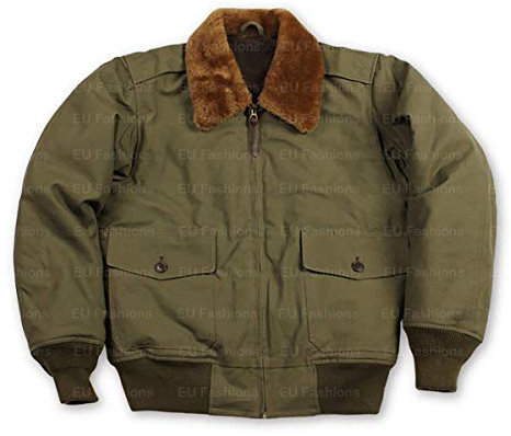 EU Fashions Herren Fliegerjacke im 2. Weltkrieg, mit Pelzkragen Gr. XL, grün