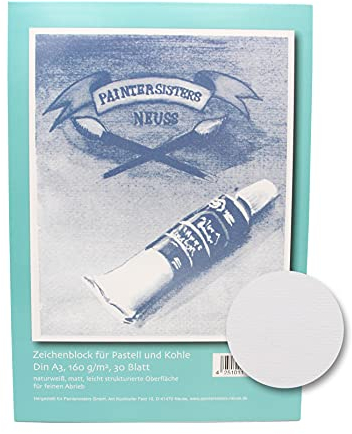 Paintersisters® Zeichenblock A3, 30 Blatt für Pastell und Kohle, Malblock für Zeichnungen, leicht strukturiertes Papier 160g/m², säurefrei