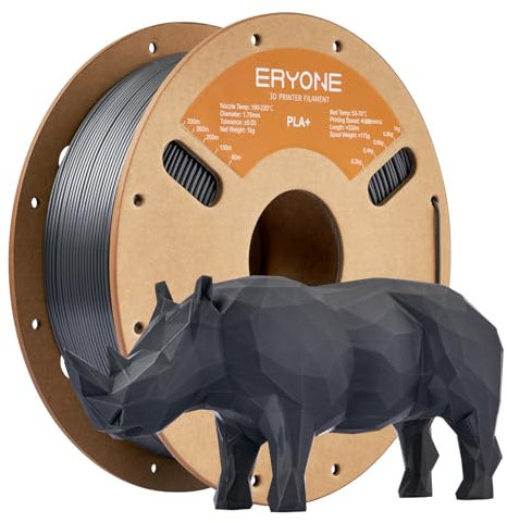 ERYONE PLA Plus (PLA+) Filament, 1,75 mm 3D-Drucker-Filament, professionelle Maßgenauigkeit +/- 0,03 mm, 1 kg (2,2 lbs)/Spule, Grau
