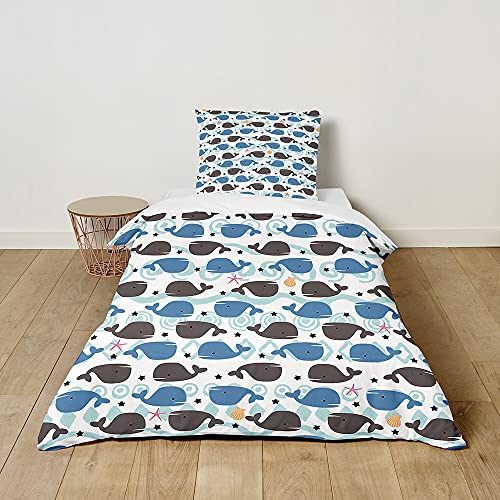 Morbuy Kinderbettwäsche Set mit Wal Muster - Kinderbettwäsche-Set Babybettwäsche für Mädchen Junge - Mikrofaser Bettbezüge Kissenbezug 2 teilig (100x135cm+40x60cm,Süßer Wal)