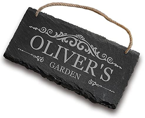 Slate Garden Sign Plaques - Custom House and Shed Signs - Personalised Outdoor Decoration for Man Cave, Door - Christmas Gifts - Signs for Outside (Design 1)