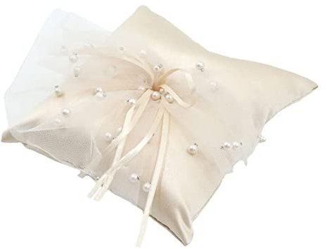 YUforest Hochzeit Ring Kissen Lace Wedding Pillow Ehering-Kissen mit Satinband Weißes Ehering-Ringkissen Accessoires für Ringkissen Verlobung Oder Eheringe Strandhochzeitsfeier Zeremonie, A9