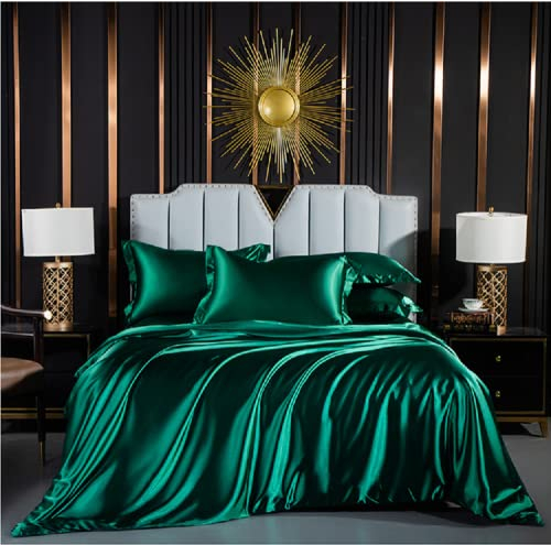 Luofanfei Satin Bettwäsche 135x200 cm Grün Dunkelgrün Glänzend Einfarbig Bettwäsche-Sets Seide Glatt Luxus Bettbezug Set Glanzsatin Polyester Deckenbezug Einzelbett und Kissenbezug 80x80