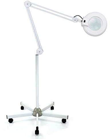 SanBouSi Lámpara de lupa de cristal con soporte, lámpara LED con lupa, brazo giratorio, con iluminación, 5 dioptrías