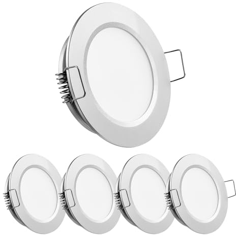 Obeaming 4 x LED Einbaustrahler 12V Spot 2,5W 3000K Wohnmobil Boot Einbauleuchten Flach Dimmbar Einbauspot für Camper Wohnwagen, 215lm Silber Loch 58-63mm Aluminium RA93