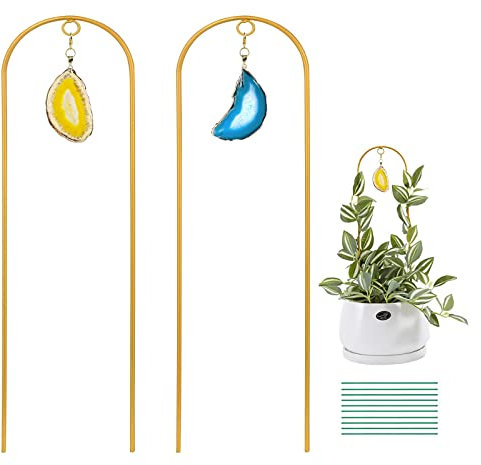 Ceiner 2 piezas de enrejado dorado pequeño para plantas trepadoras de interior, mini soporte de metal para plantas en maceta, maceta decorativa bohemia con ágata para hoya, potos, hiedra, filodendro