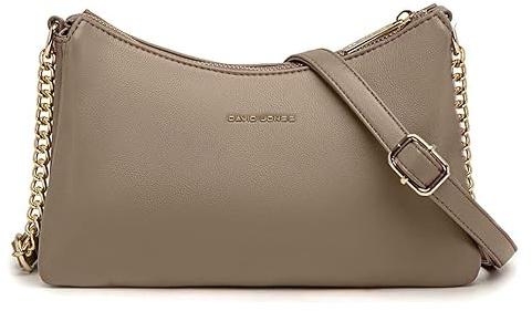 David Jones - Bolso Bandolera Pequeño Mujer Muchos Compartimentos - Bolso de Mano Hombro Piel Sintética - Bolsos Cuero PU - Messenger Crossbody Bag Embrague Noche - Marrón Topo