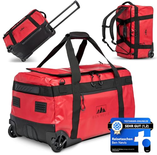 BEN NEVIS Reisetasche mit Rollen – 3in1 Tasche Trolley & Rucksack [80L Groß] Travel Bag Reisekoffer Duffle Bag Sporttasche Rollen Reisetaschen Koffer | Luggage | Reisetasche Damen & Herren