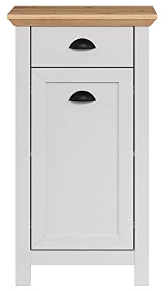trendteam smart living - Landside - Kommode - Hellgrau/Eiche - Standschrank im Landhausstil - (BxHxT) 46 x 84 x 33 cm - moderne schwarze Metall Muschelgriffe - abgeschräger Oberboden