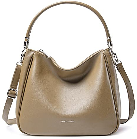 David Jones - Damen Schultertasche Hobo - Mittelgroße Umhängetasche Weich PU Leder Frau - Shopper Handtasche Lange Henkel - Klassische Tasche Alltag Beuteltasche - Einfache Henkeltasche - Beige