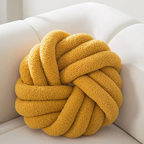 XIAIJIA Knot Pillow Ball Soft Yellow Round Throw Pillows Plush Knot Throw Pillow for Couch Home Decorative Knotted Pillows for Bed Living Room Floor Pillow Cushions,14 inches