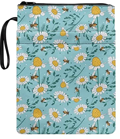 STUOARTE Dasiy Buchhülle mit Bienen-Aufdruck, Buchhülle mit Reißverschluss, Buchschutz, Taschenbuch, Bucheinband, waschbar, Buchtasche mit Fronttasche für Teenager, Erwachsene, Buchliebhaber, Geschenk