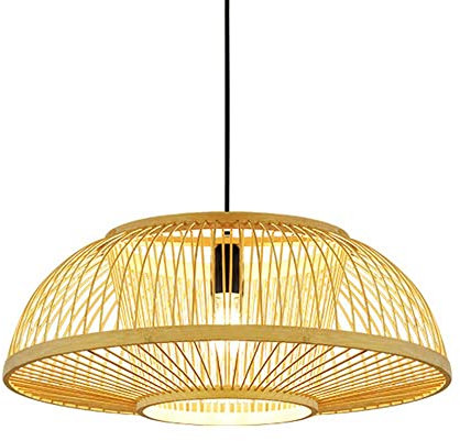 SEALFO Paralume A Cupola Intrecciato 1 Lampada A Sospensione Plafoniera In Legno Beige Da Fattoria Lampada Da Parete Con Lampadario A Cesto Per Isola Cucina, Sala Da Pranzo, Ristorante