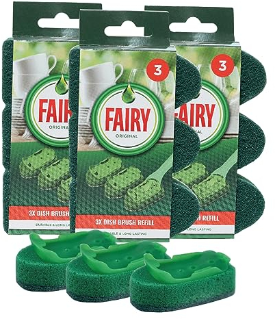 Fairy Soap Dispensing Non Scratch Sponge Scourer Dish Brush Replacement Refill Heads, Durable Long Lasting Bulk pack of 9 Heads