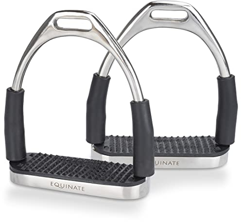 Equinate Sicherheitssteigbügel Fremont 10cm Edelstahl - Mit Anti-Rutsch Trittfläche aus Gummi - Steigbügel für Erwachsene und Kinder - Entlastet die Fußgelenke - 2 Stück