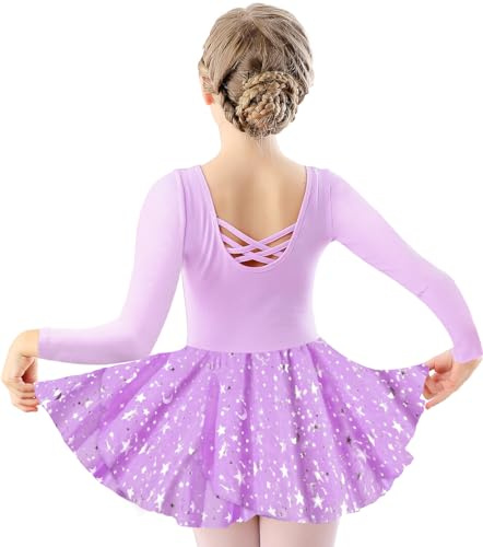 DANSHOW Girls Ballet Tank Leotard for Dance Dress Crisscross Hollow Back, Shiny Irregular Chiffon Skirt, Toddler/Kid/Big Girls(XJ40421-09Y-L)