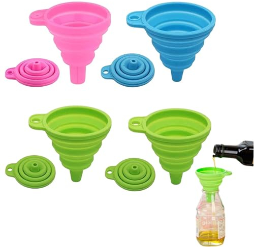 4 Pcs Funnels for Filling Bottles or Containers, Universal Size Collapsible Funnel Set, Small Funnel for Home Kitchen Liquid Transfer (Blue Green Pink)