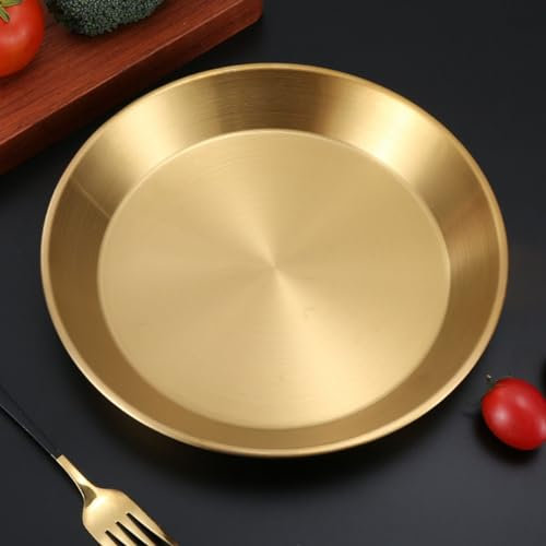 Gold Stainless Steel Dinner Plates, Reusable Metal Dinner Dishes,Extra Large Camping Serving Plate for Salad, Snack,Fruit,Pizza,BBQ (11 Round)