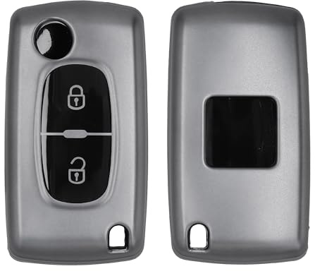 kwmobile Autoschlüssel Hülle kompatibel mit Peugeot Citroen 2-Tasten Klapp Autoschlüssel - Schlüsselhülle Silikon Cover - Schwarz matt Schwarz