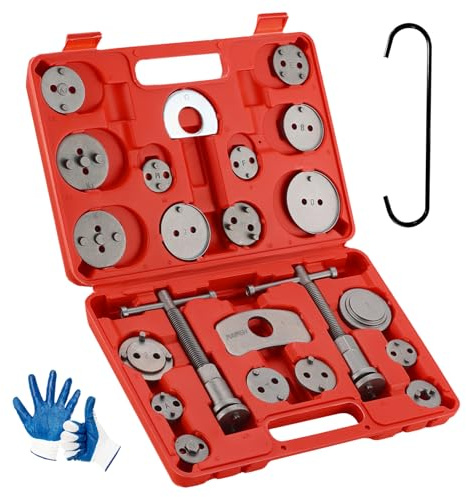 Punmew Brake Caliper Compression Tool 24-Piece Heavy Duty Disc Brake Piston Caliper Compressor Rewind Tool Set with C Hanger
