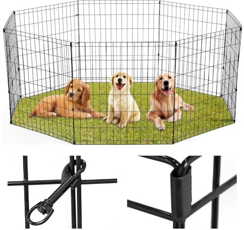 Puppy Playpen Pet Playpen 8-Panels Dog Fence Outdoor Indoor 24 Exercise Pen Foldable Metal Crate for Any Animals,Dog,Cat,Rabbit,Breed,Puppy Black (24 Inch)