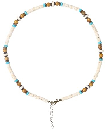 Qaziuy Surfer Kette Herren,Surfer Halskette mit Kokosnuss Perlen Handmade Handmade Muschelkette Strand Schmuck Sommer Kette Holz (Weiß)