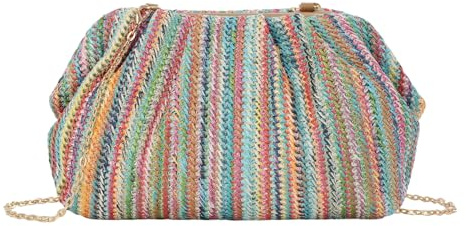 Fecialy Straw Clutch Purse for Women Summer Beach Bag Dumpling Clutch Straw Crossbody Bag Beach Woven Rattan Bag